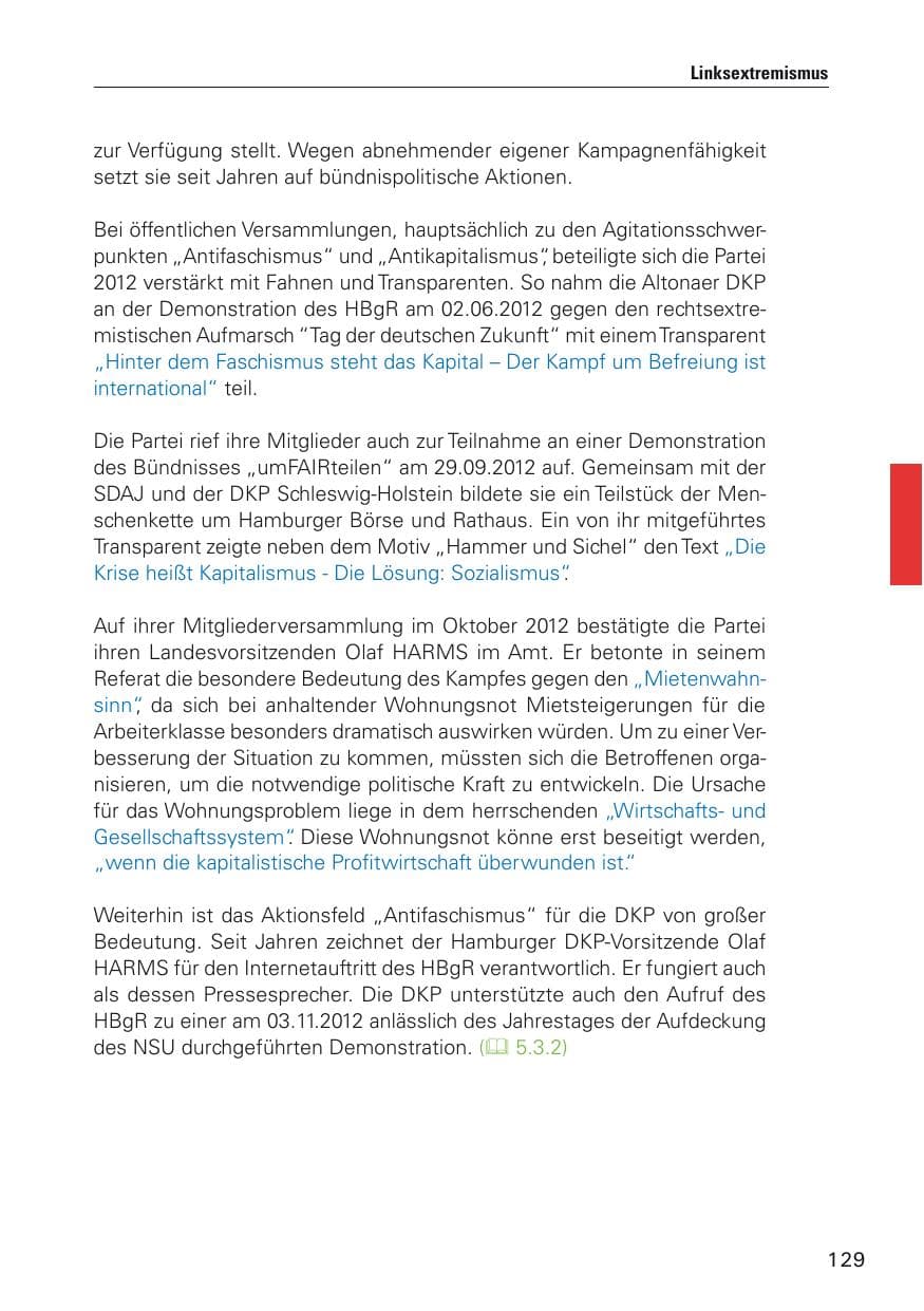 Seite 130 des Verfassungsschutzbericht 2012 Hamburg