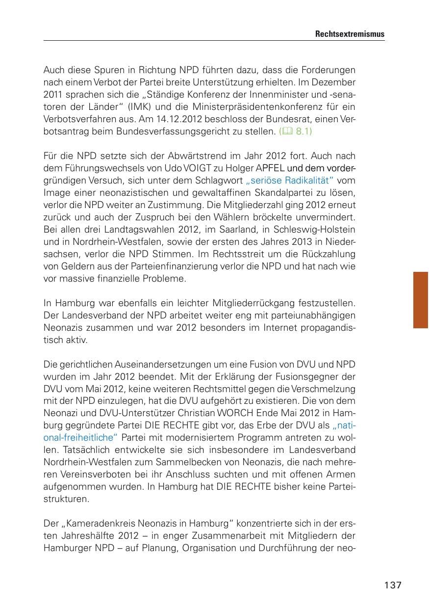 Seite 138 des Verfassungsschutzbericht 2012 Hamburg