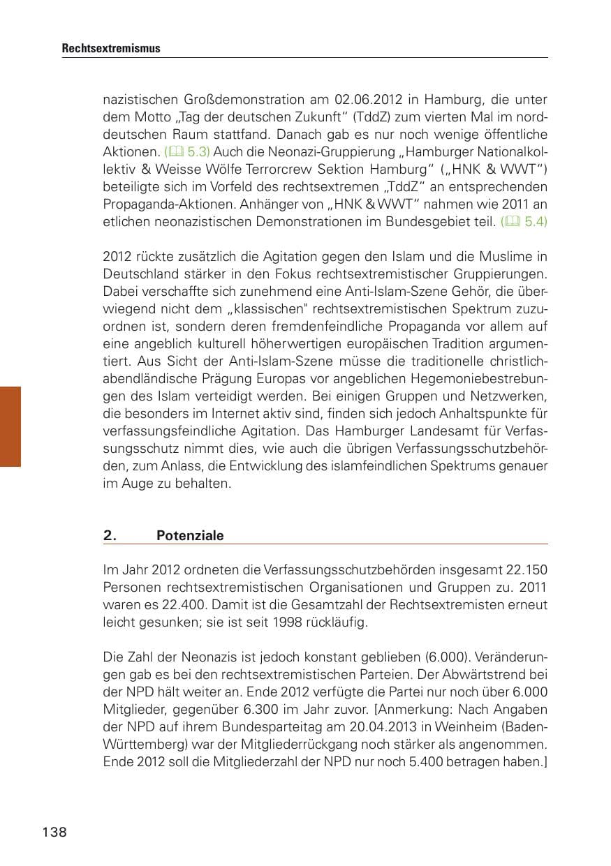 Seite 139 des Verfassungsschutzbericht 2012 Hamburg