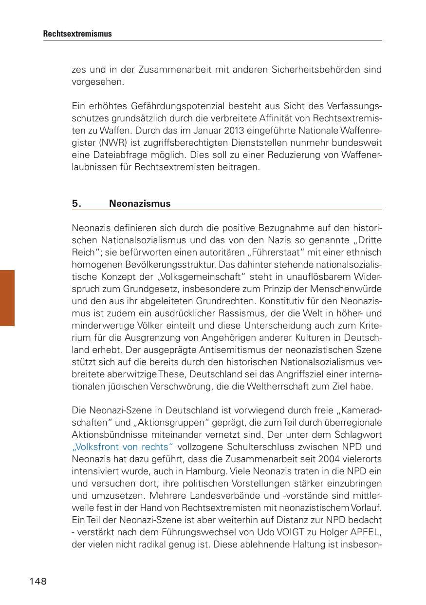 Seite 149 des Verfassungsschutzbericht 2012 Hamburg