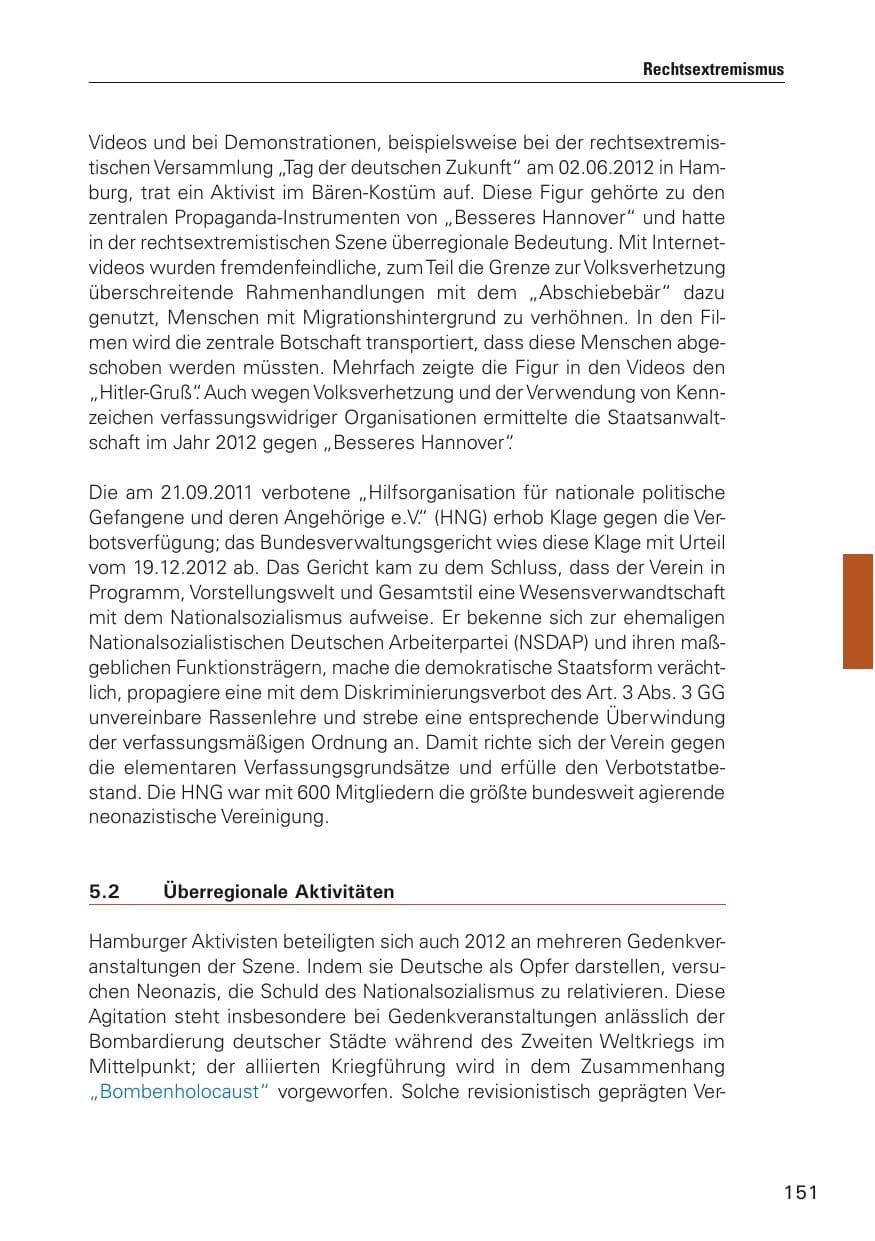 Seite 152 des Verfassungsschutzbericht 2012 Hamburg
