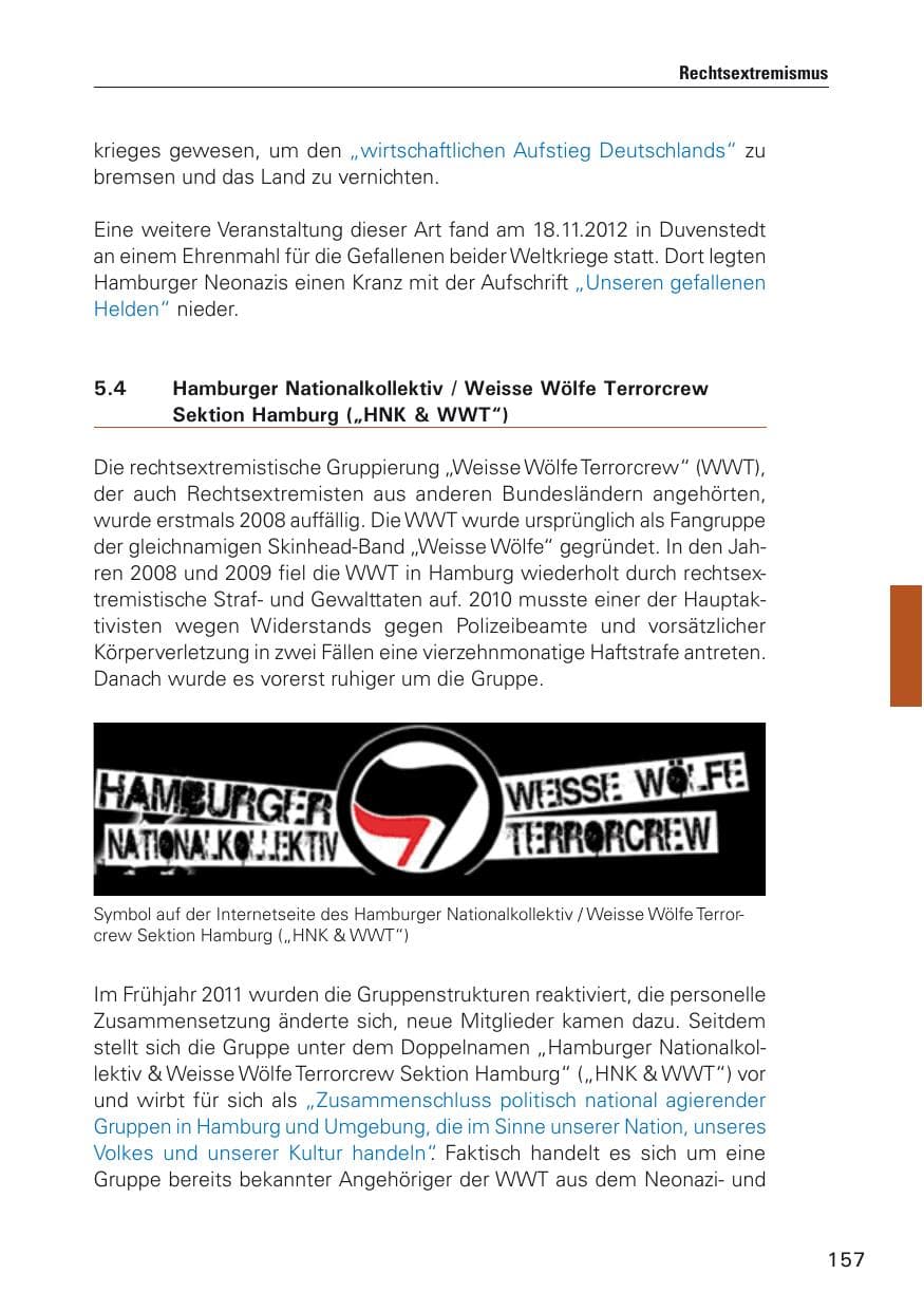 Seite 158 des Verfassungsschutzbericht 2012 Hamburg