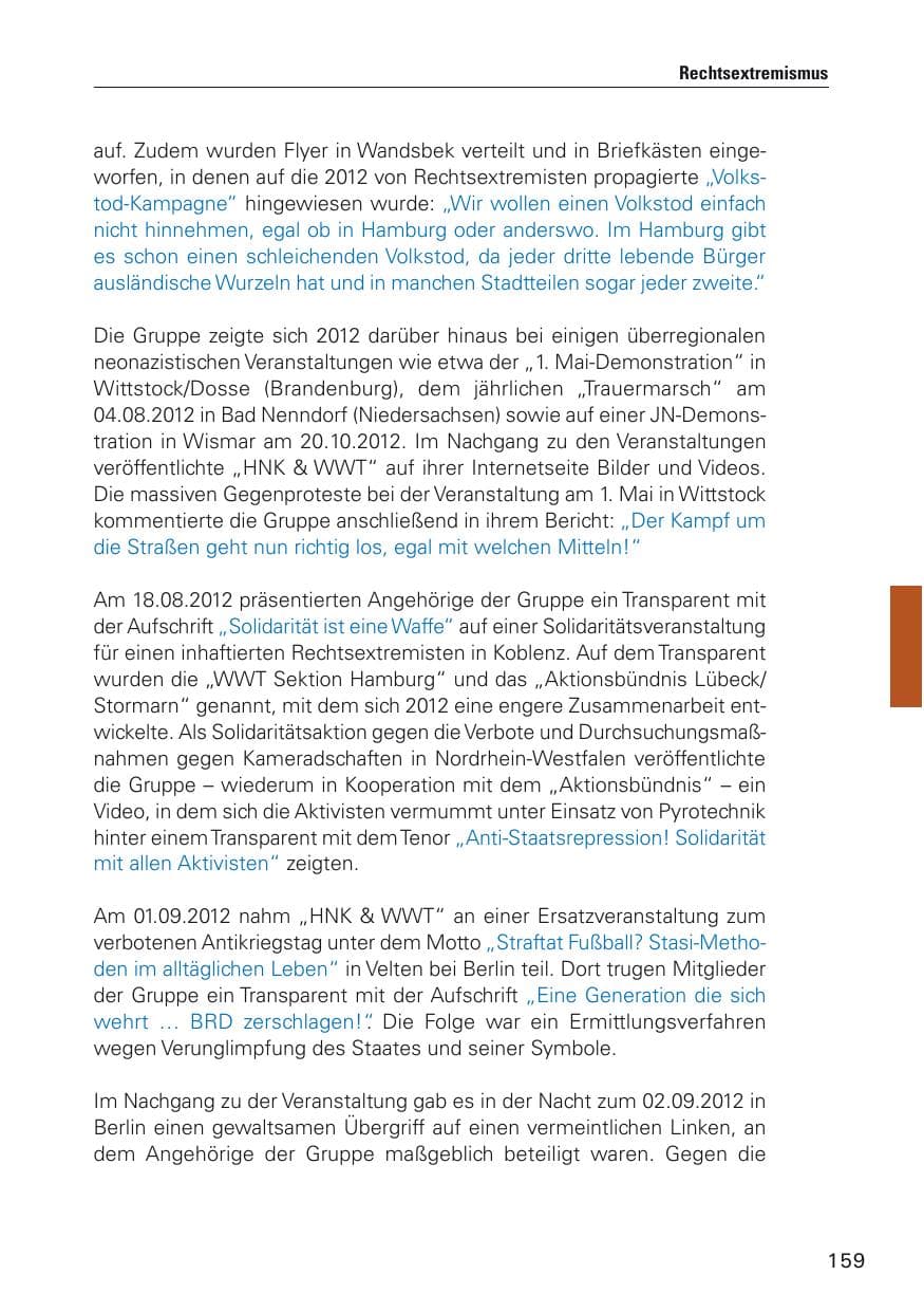 Seite 160 des Verfassungsschutzbericht 2012 Hamburg