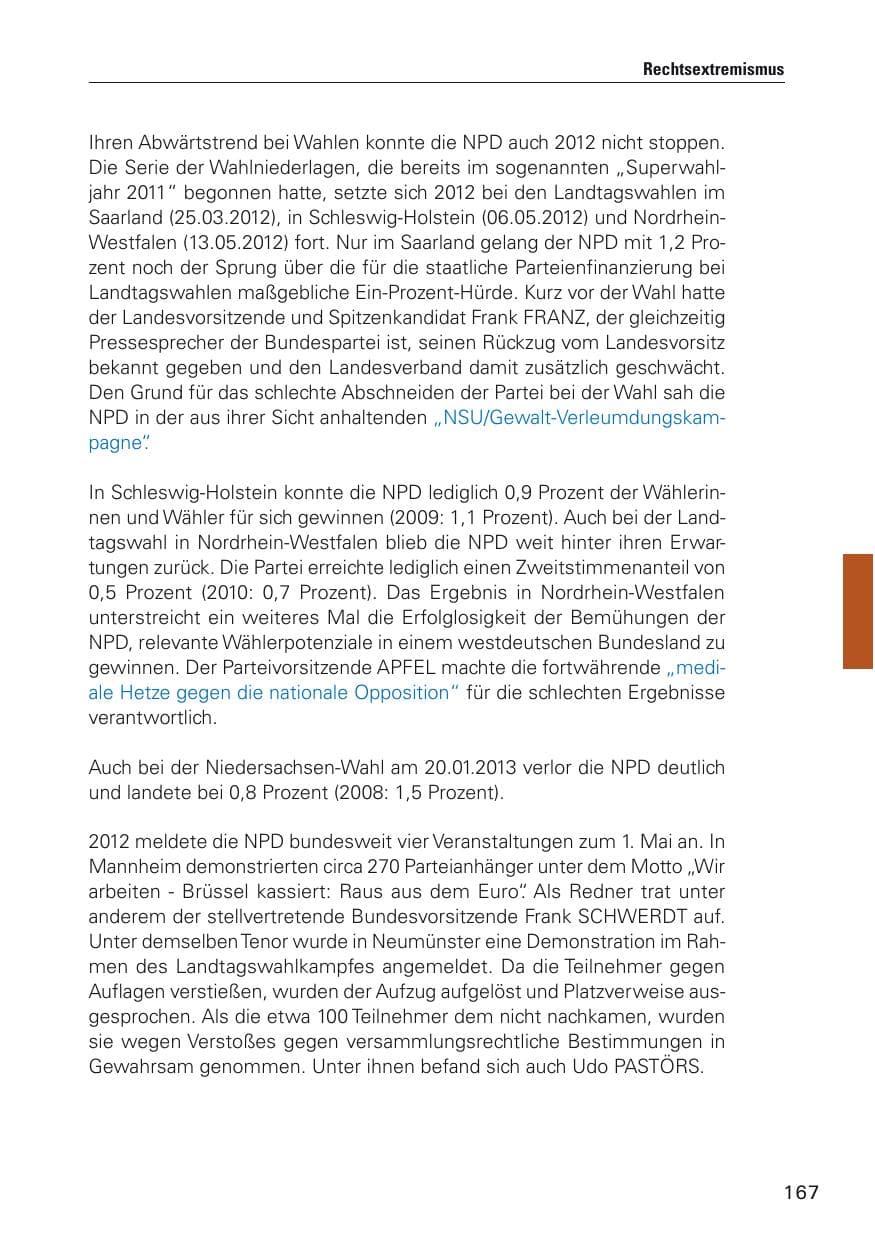 Seite 168 des Verfassungsschutzbericht 2012 Hamburg