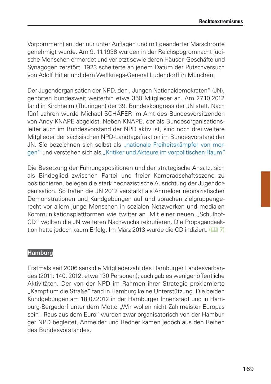 Seite 170 des Verfassungsschutzbericht 2012 Hamburg