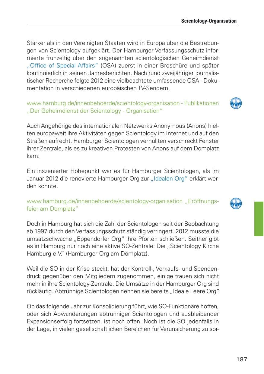 Seite 188 des Verfassungsschutzbericht 2012 Hamburg