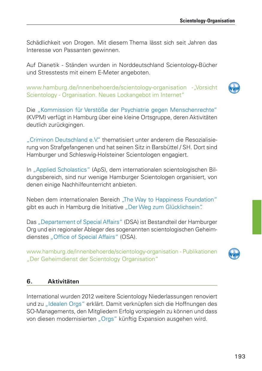 Seite 194 des Verfassungsschutzbericht 2012 Hamburg