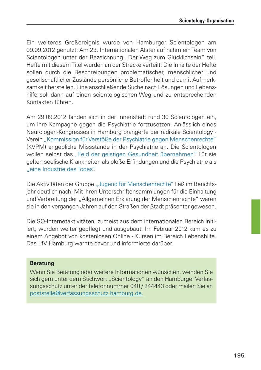 Seite 196 des Verfassungsschutzbericht 2012 Hamburg