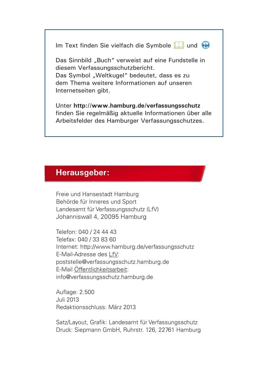 Seite 3 des Verfassungsschutzbericht 2012 Hamburg