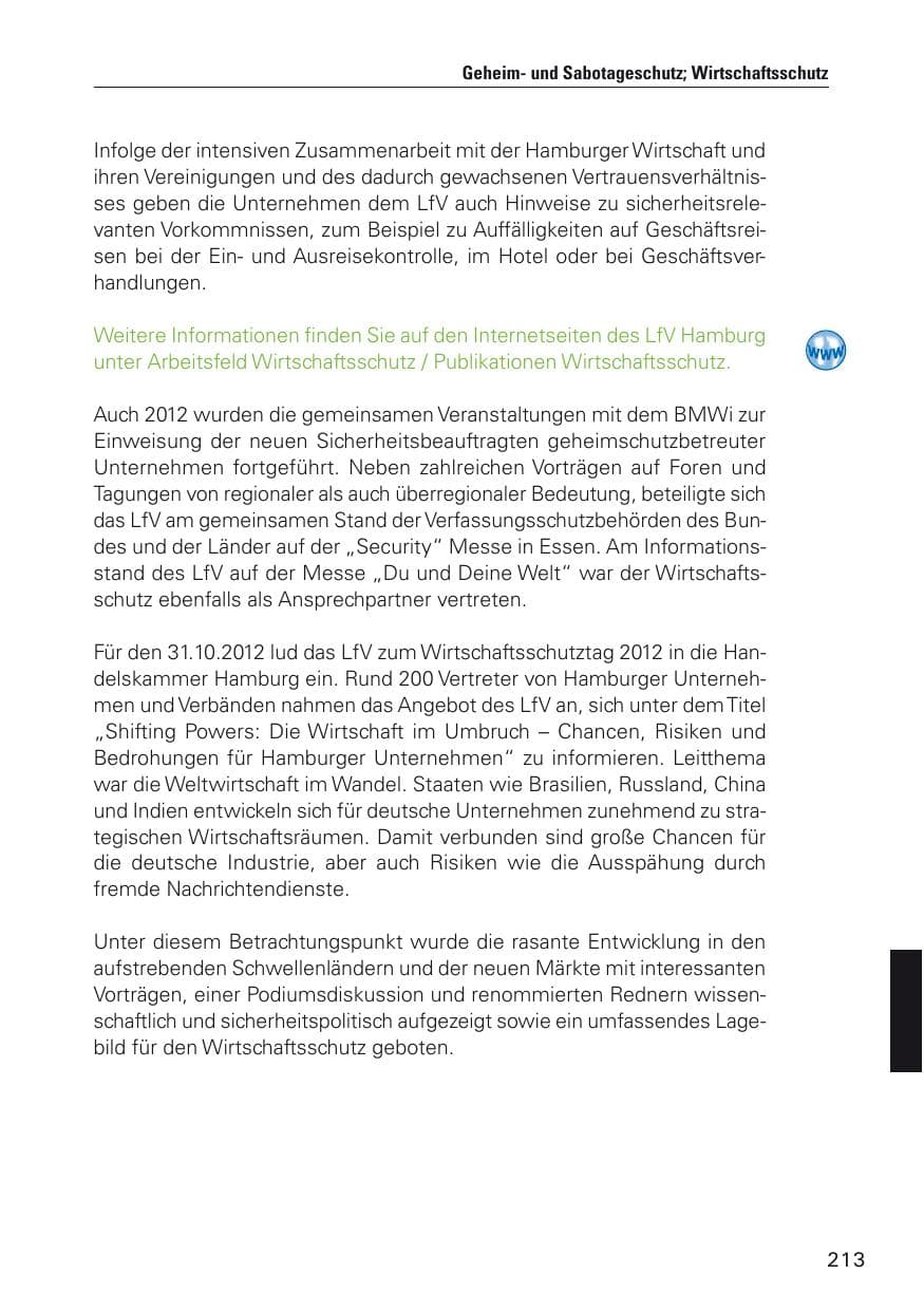 Seite 214 des Verfassungsschutzbericht 2012 Hamburg