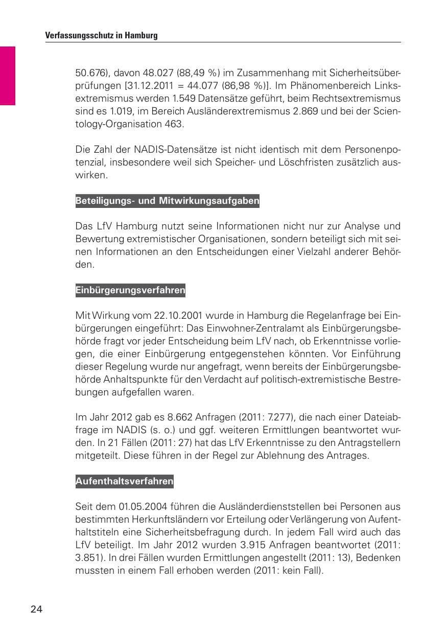 Seite 25 des Verfassungsschutzbericht 2012 Hamburg