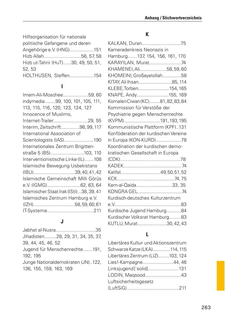 Seite 264 des Verfassungsschutzbericht 2012 Hamburg
