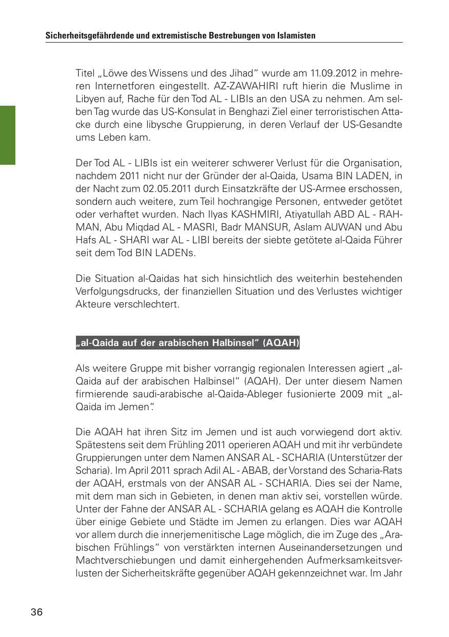Seite 37 des Verfassungsschutzbericht 2012 Hamburg