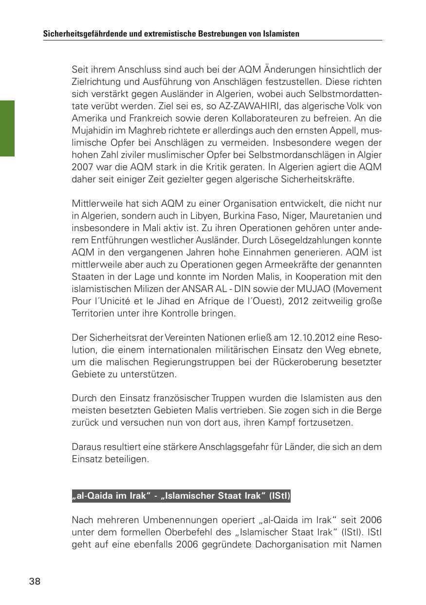 Seite 39 des Verfassungsschutzbericht 2012 Hamburg