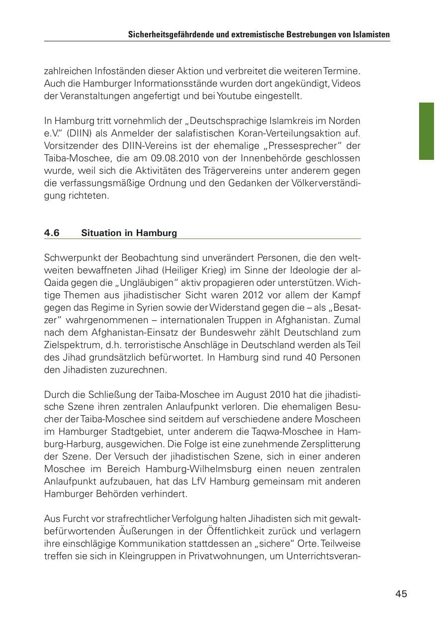 Seite 46 des Verfassungsschutzbericht 2012 Hamburg