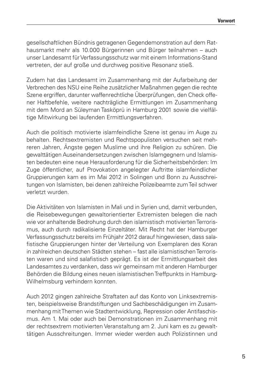 Seite 6 des Verfassungsschutzbericht 2012 Hamburg