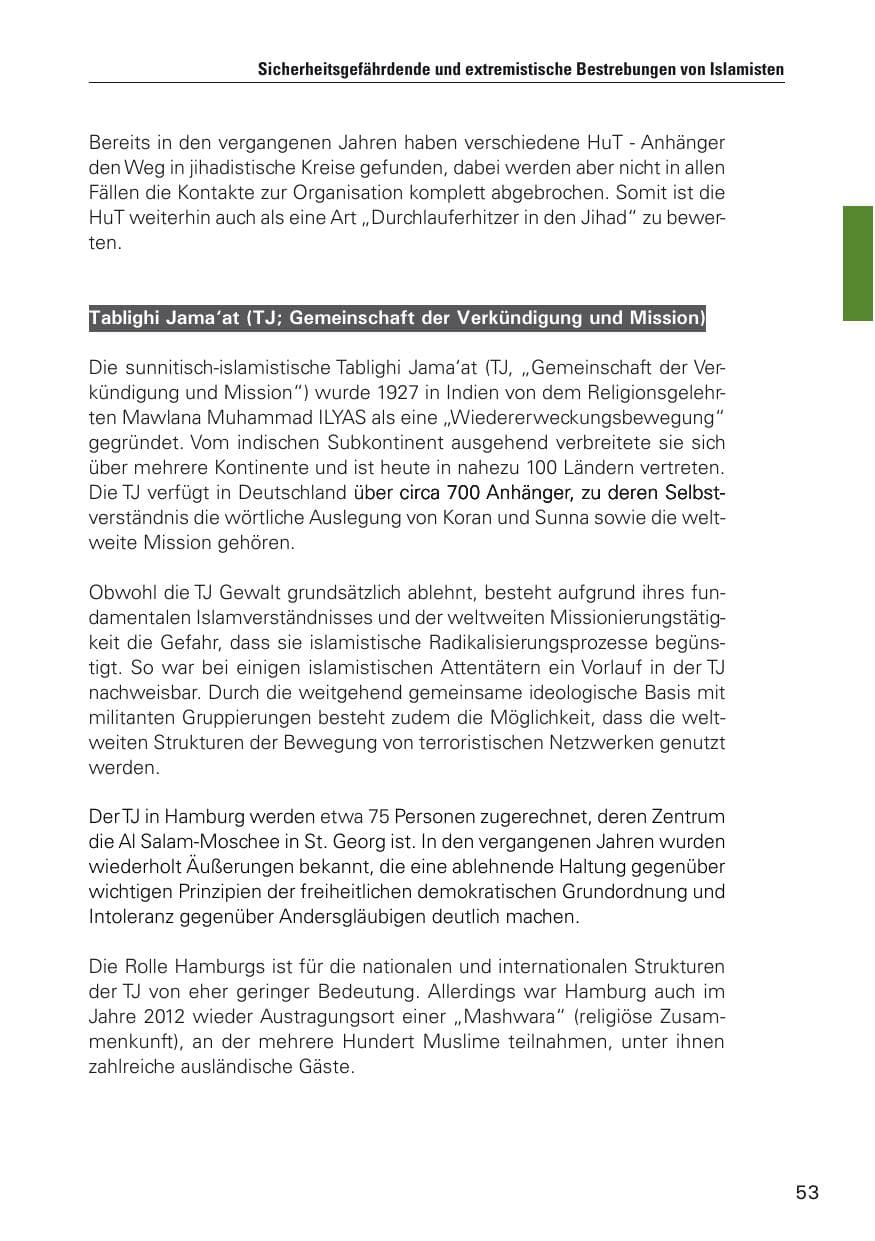 Seite 54 des Verfassungsschutzbericht 2012 Hamburg