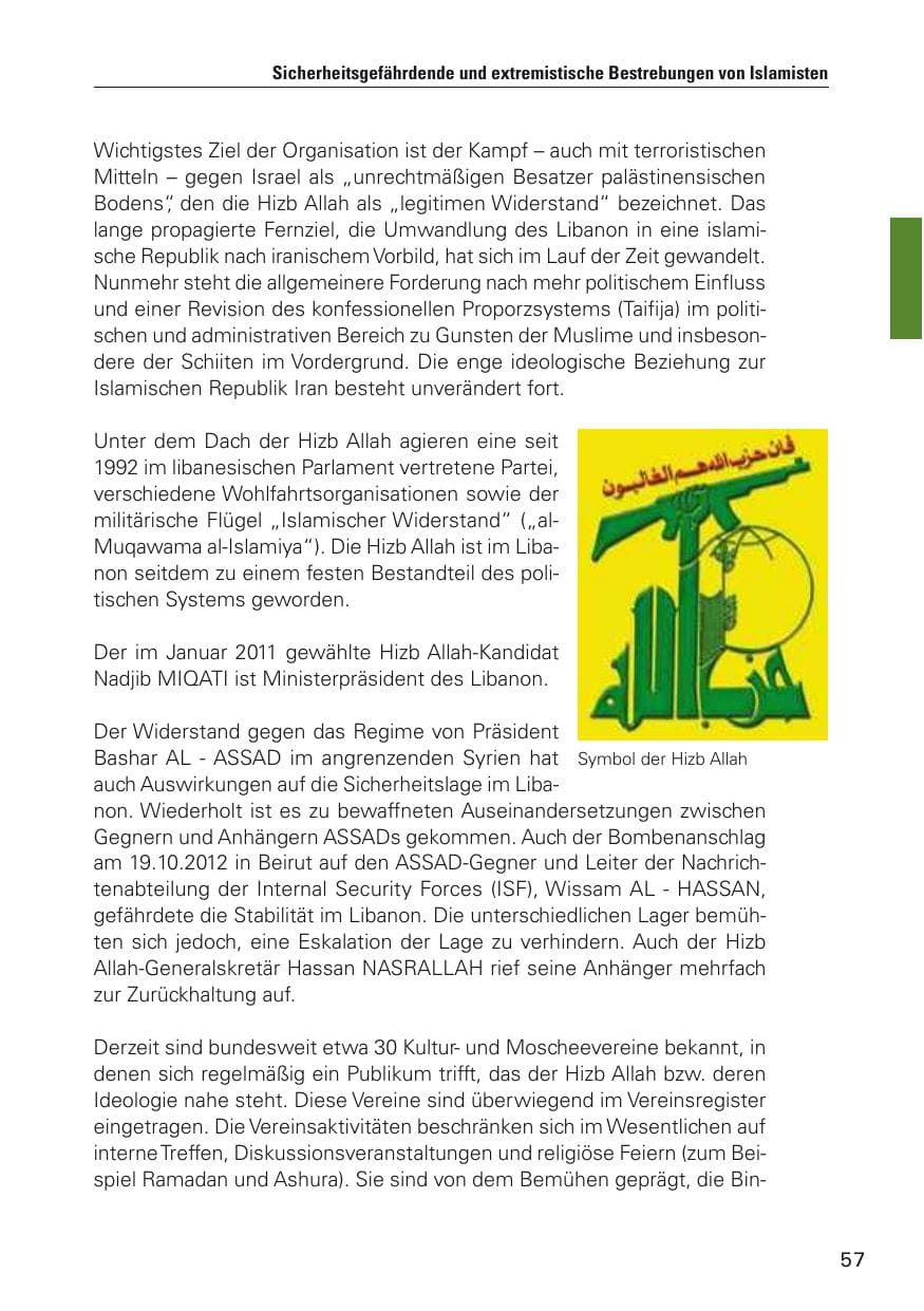 Seite 58 des Verfassungsschutzbericht 2012 Hamburg