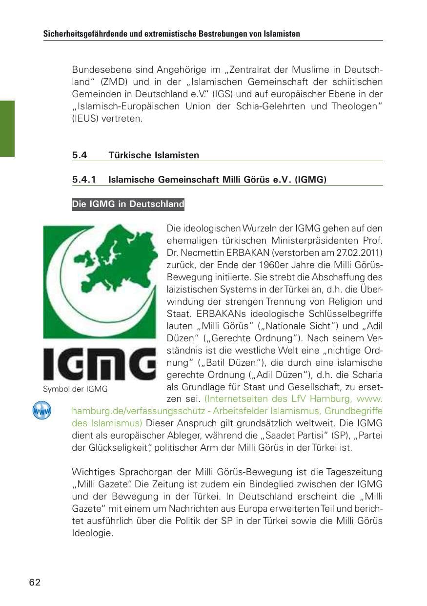 Seite 63 des Verfassungsschutzbericht 2012 Hamburg