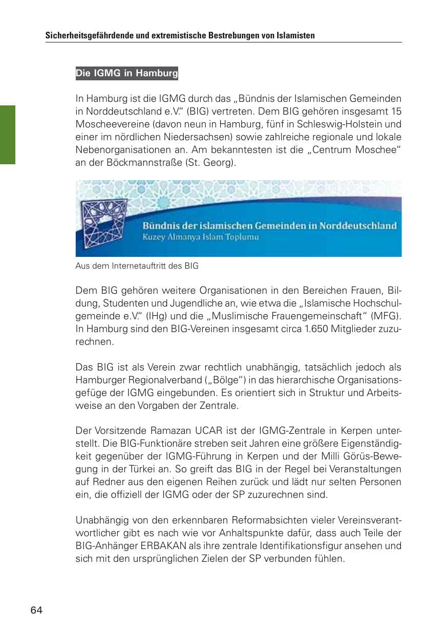 Seite 65 des Verfassungsschutzbericht 2012 Hamburg