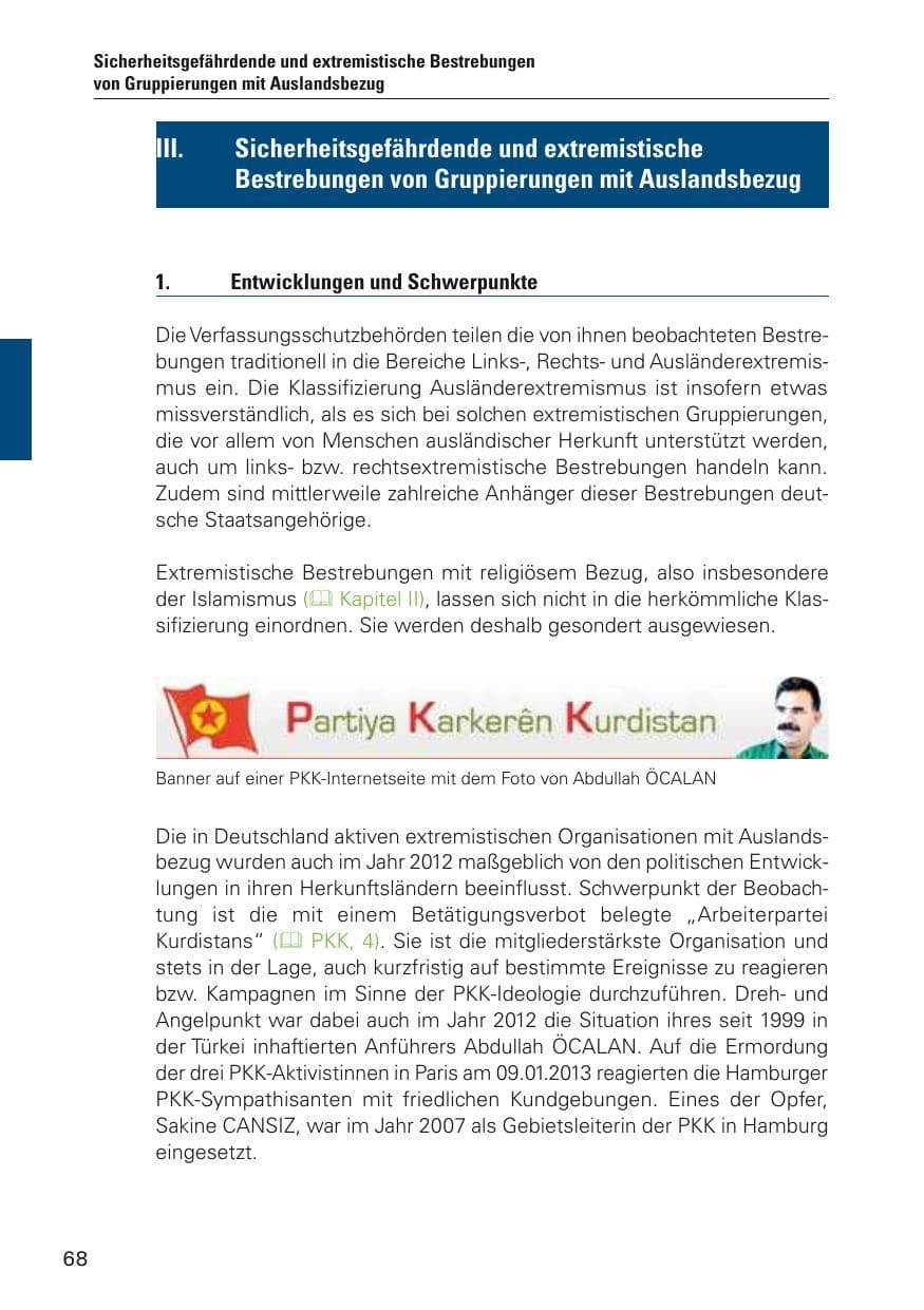 Seite 69 des Verfassungsschutzbericht 2012 Hamburg