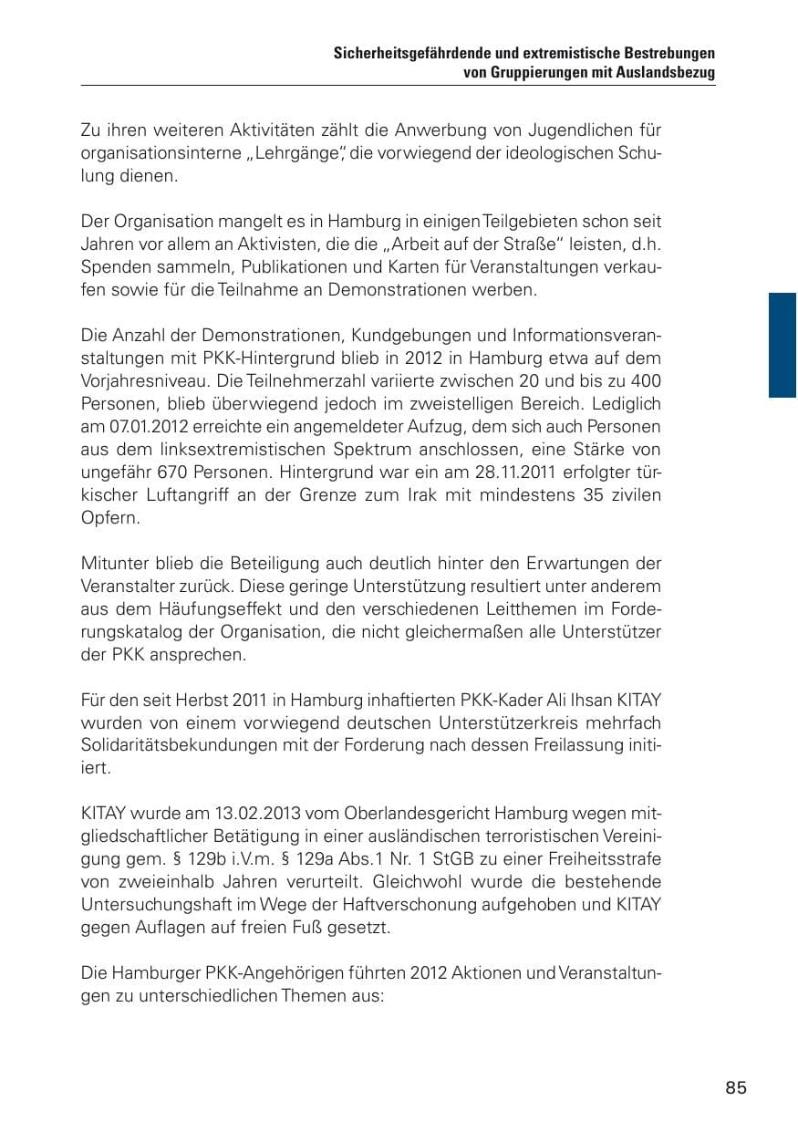 Seite 86 des Verfassungsschutzbericht 2012 Hamburg