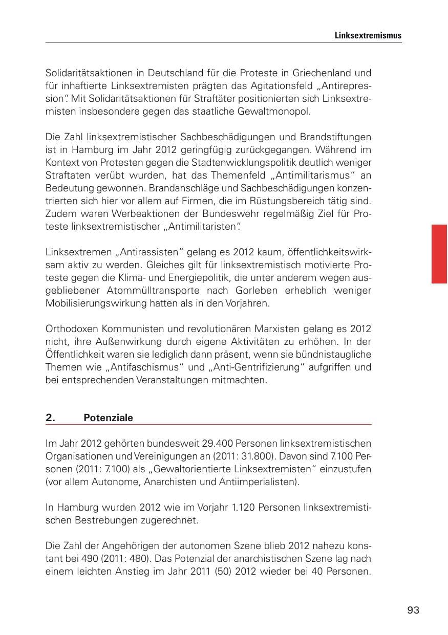 Seite 94 des Verfassungsschutzbericht 2012 Hamburg