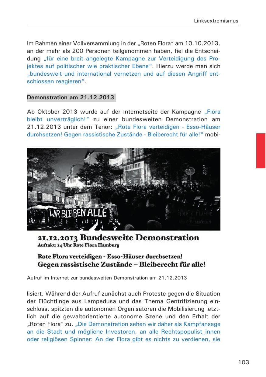 Seite 104 des Verfassungsschutzbericht 2013 Hamburg