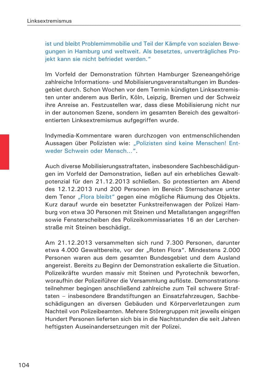 Seite 105 des Verfassungsschutzbericht 2013 Hamburg