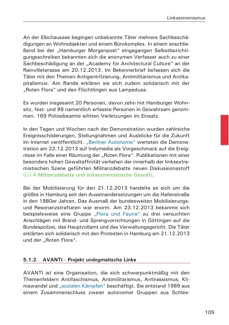 Seite 106 des Verfassungsschutzbericht 2013 Hamburg