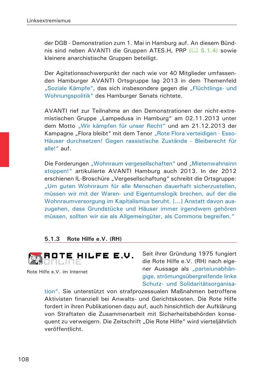 Seite 109 des Verfassungsschutzbericht 2013 Hamburg