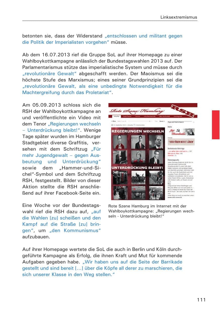Seite 112 des Verfassungsschutzbericht 2013 Hamburg
