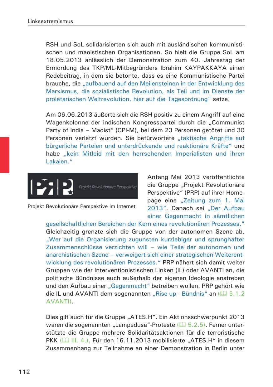 Seite 113 des Verfassungsschutzbericht 2013 Hamburg