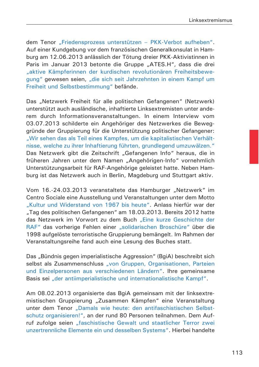 Seite 114 des Verfassungsschutzbericht 2013 Hamburg