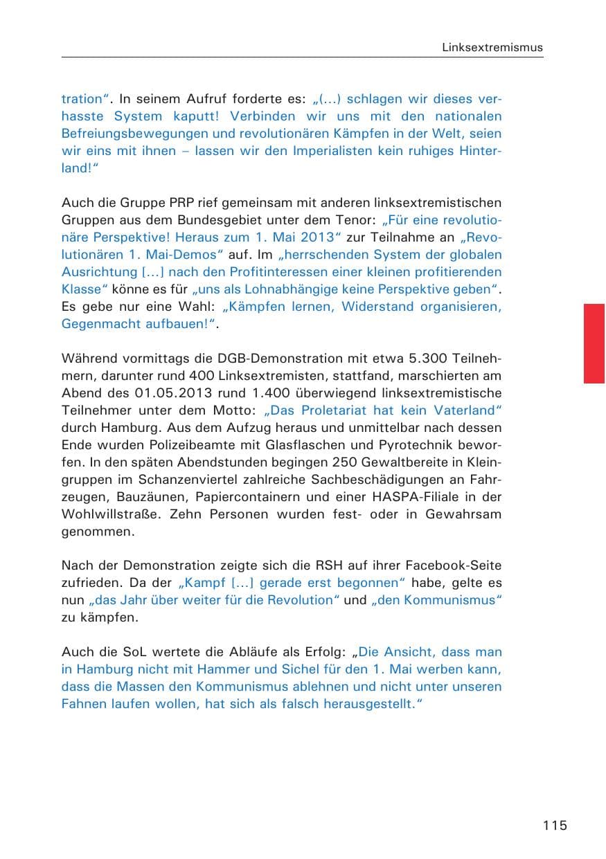 Seite 116 des Verfassungsschutzbericht 2013 Hamburg