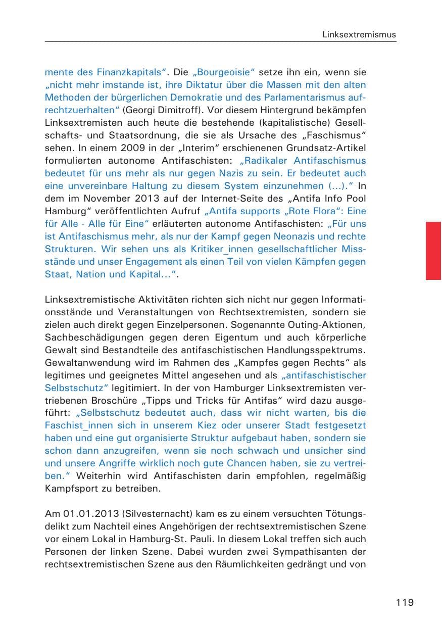 Seite 120 des Verfassungsschutzbericht 2013 Hamburg
