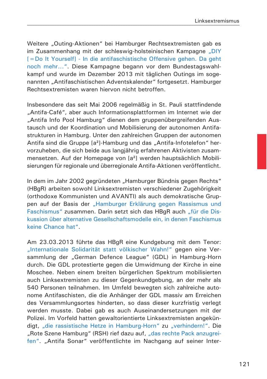 Seite 122 des Verfassungsschutzbericht 2013 Hamburg