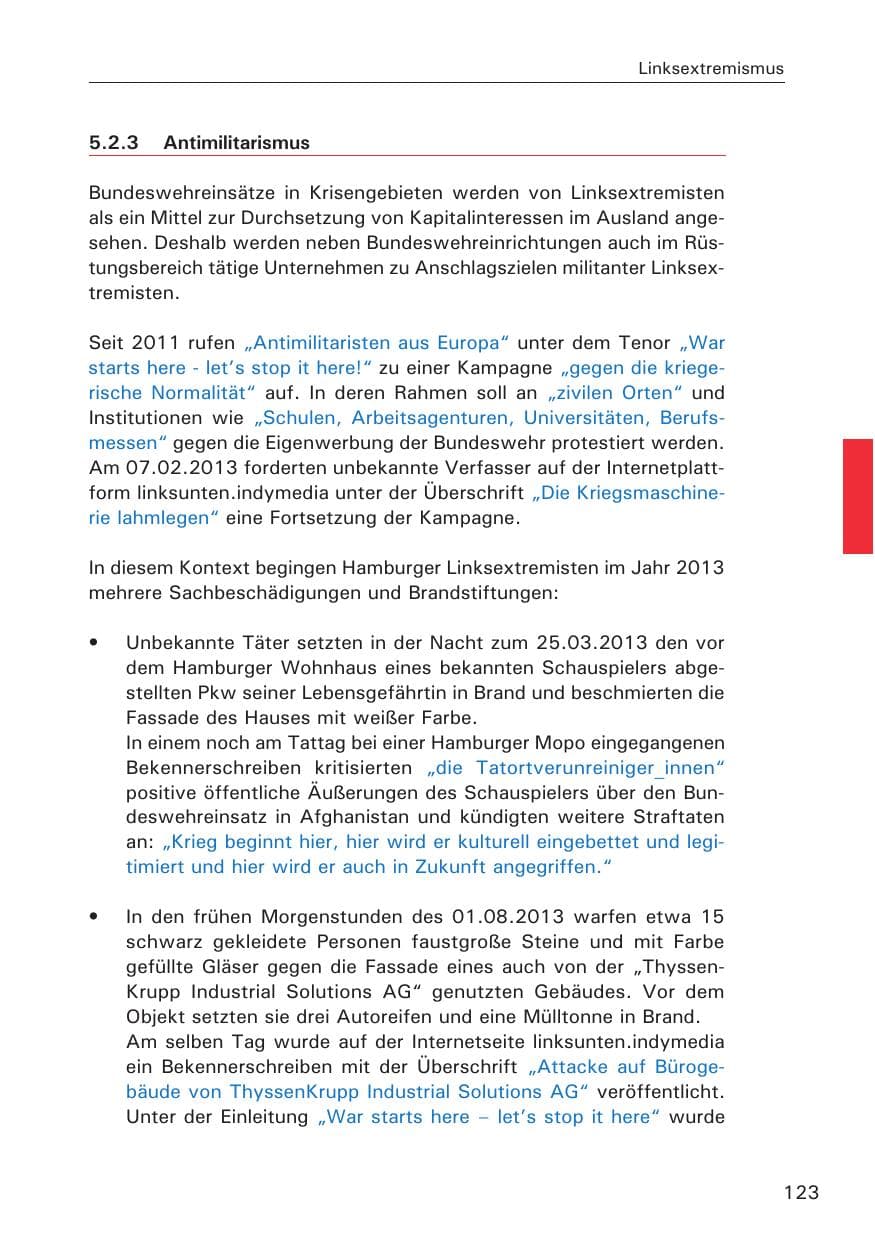 Seite 124 des Verfassungsschutzbericht 2013 Hamburg