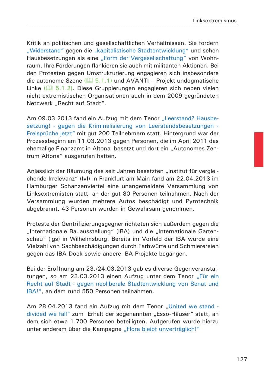 Seite 128 des Verfassungsschutzbericht 2013 Hamburg