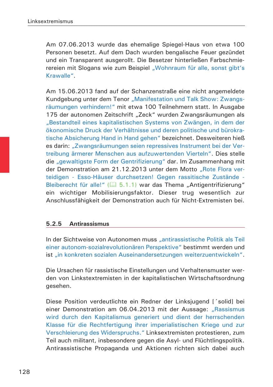Seite 129 des Verfassungsschutzbericht 2013 Hamburg