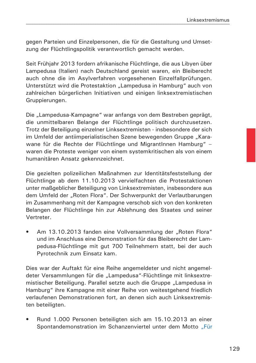 Seite 130 des Verfassungsschutzbericht 2013 Hamburg