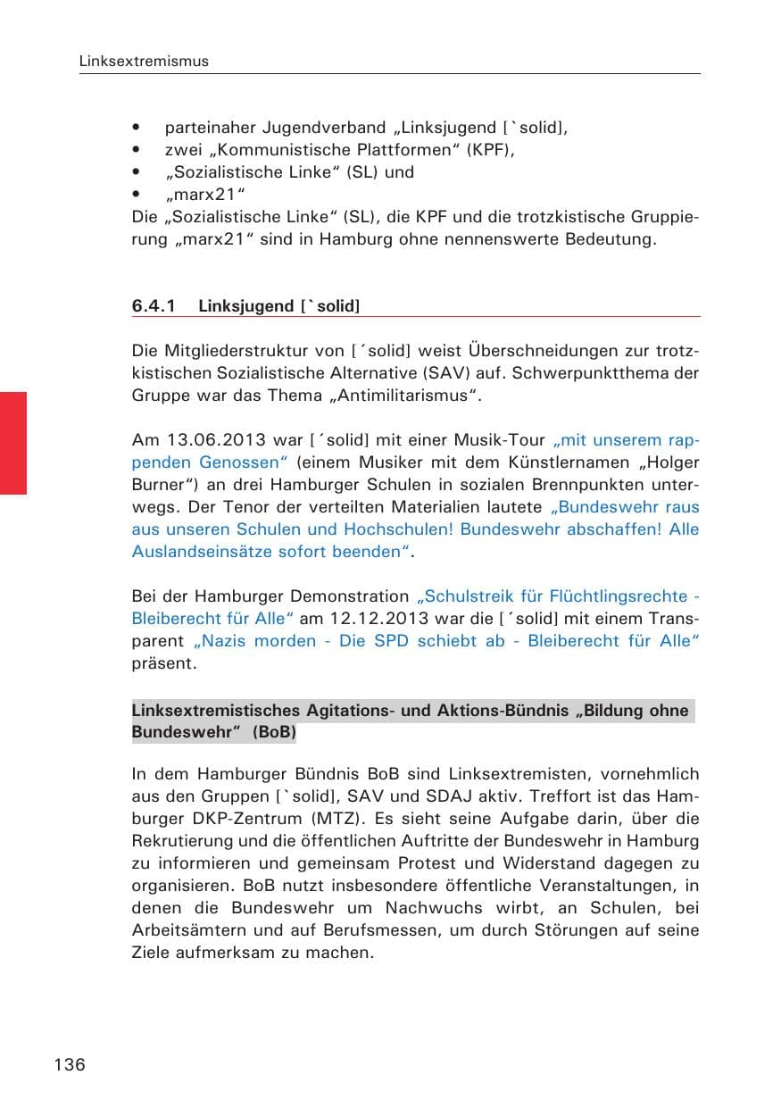 Seite 137 des Verfassungsschutzbericht 2013 Hamburg