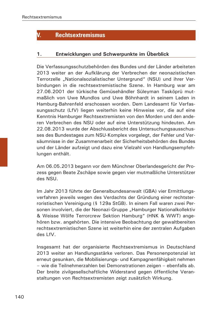 Seite 141 des Verfassungsschutzbericht 2013 Hamburg