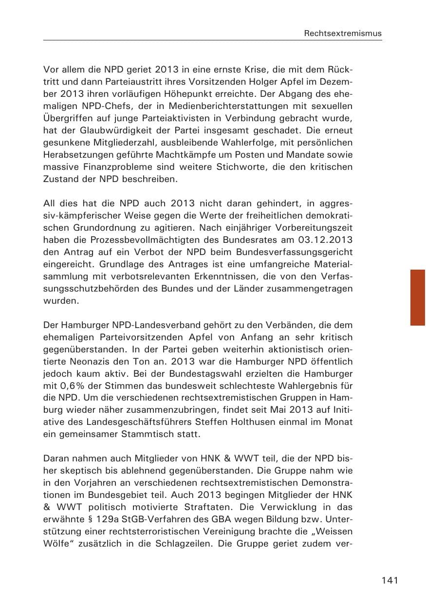 Seite 142 des Verfassungsschutzbericht 2013 Hamburg