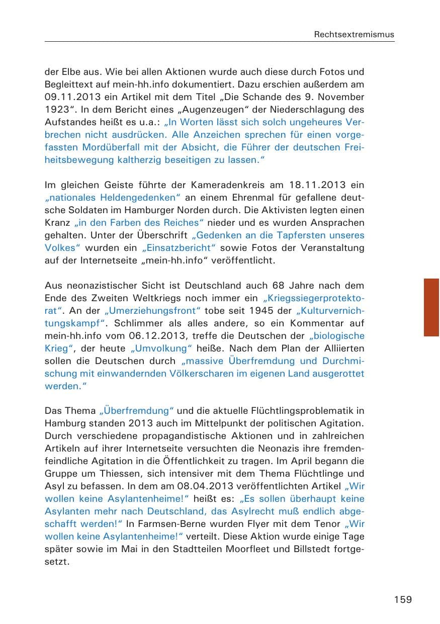 Seite 160 des Verfassungsschutzbericht 2013 Hamburg
