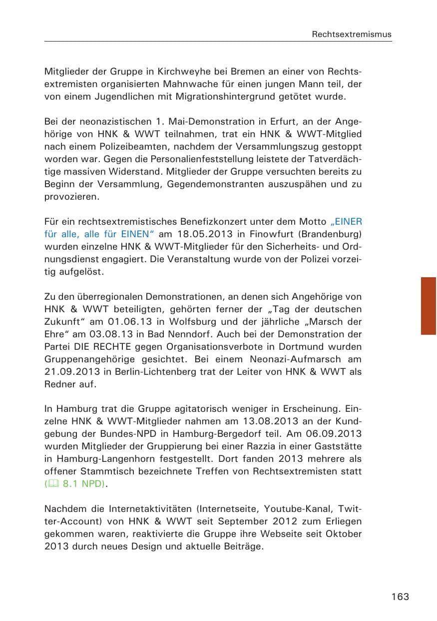 Seite 164 des Verfassungsschutzbericht 2013 Hamburg