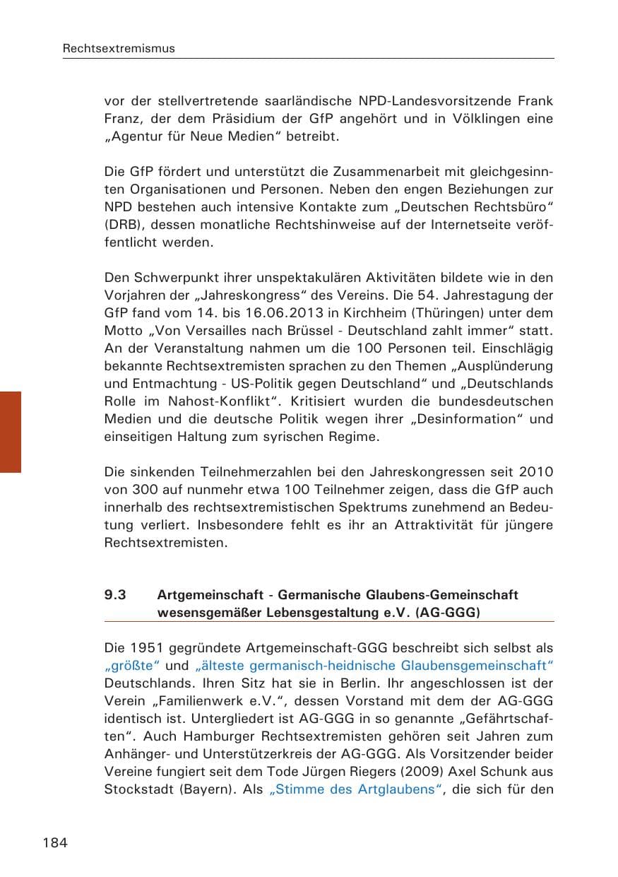 Seite 185 des Verfassungsschutzbericht 2013 Hamburg