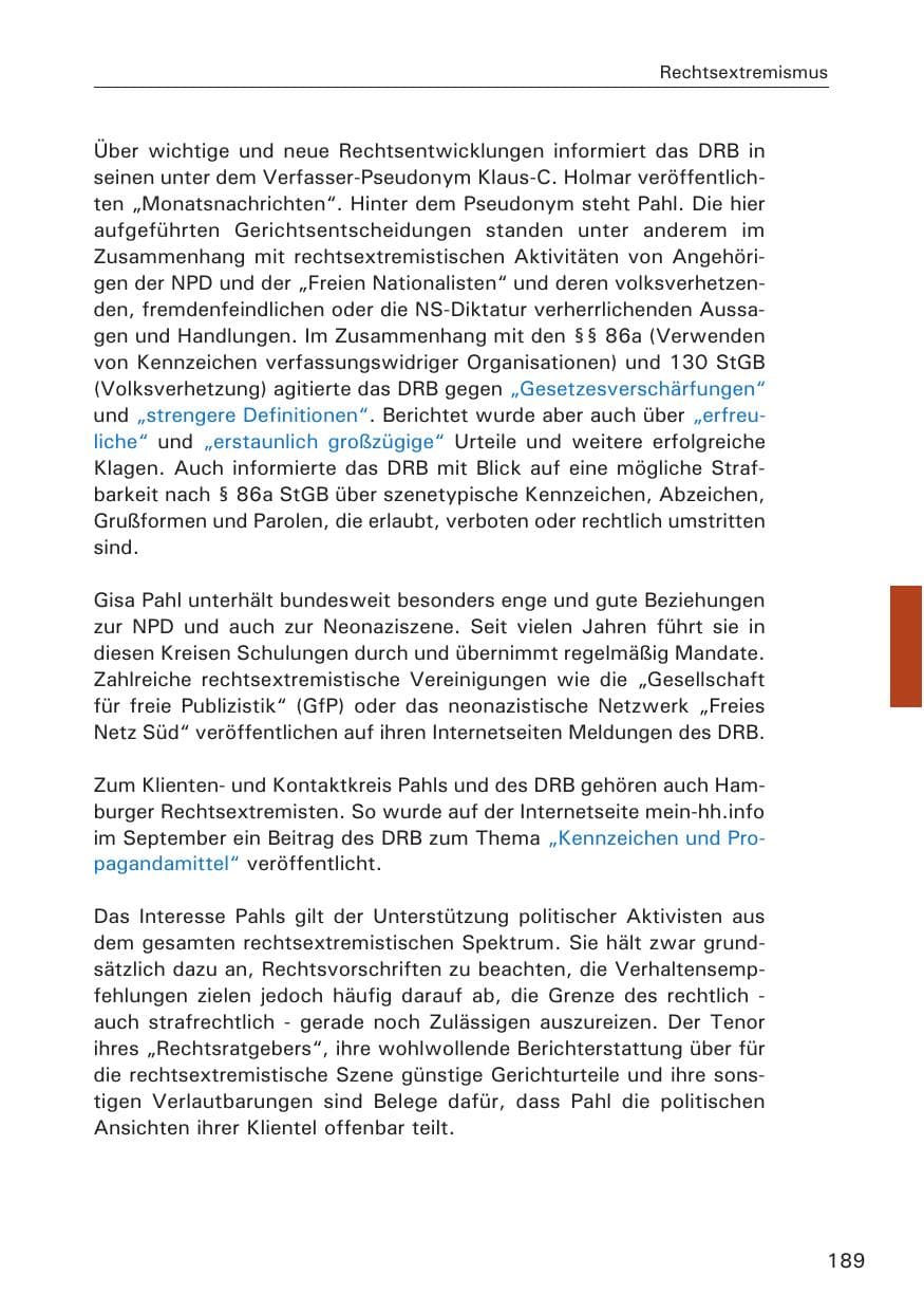 Seite 190 des Verfassungsschutzbericht 2013 Hamburg