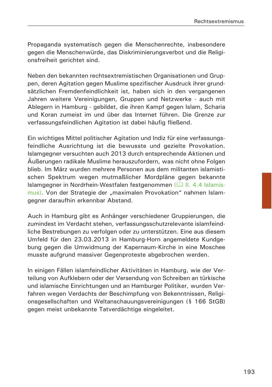 Seite 194 des Verfassungsschutzbericht 2013 Hamburg