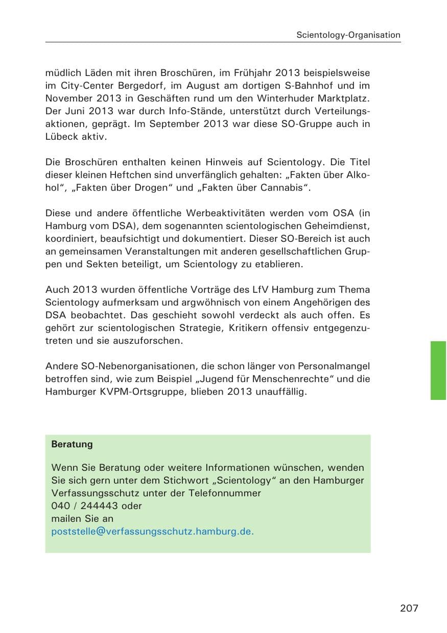Seite 208 des Verfassungsschutzbericht 2013 Hamburg